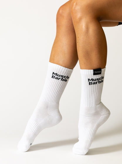 Unisex white crew socks - Muscle Barbie