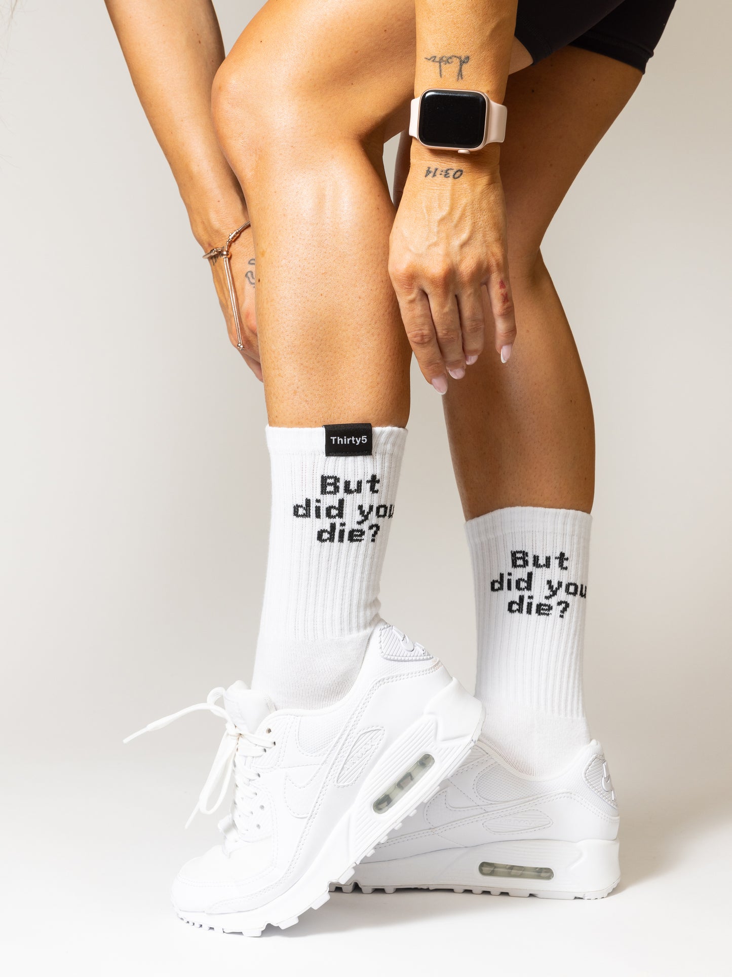 Unisex white crew socks - But did you die?