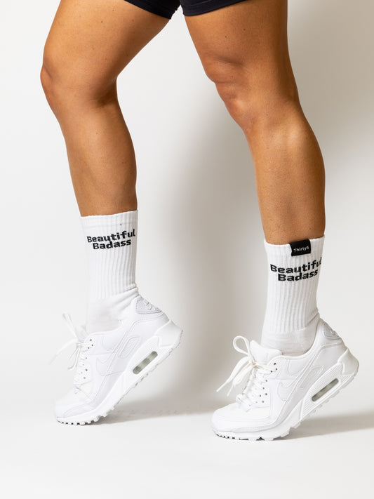 Unisex white crew socks - Beautiful Badass